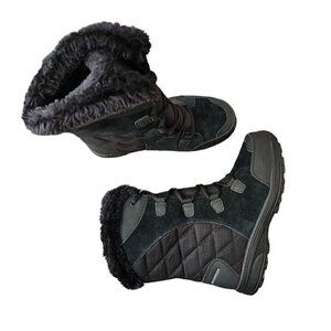 Columbia Ice Maiden Weatherproof Winter Boots Size 7 Black Faux Fur Trim